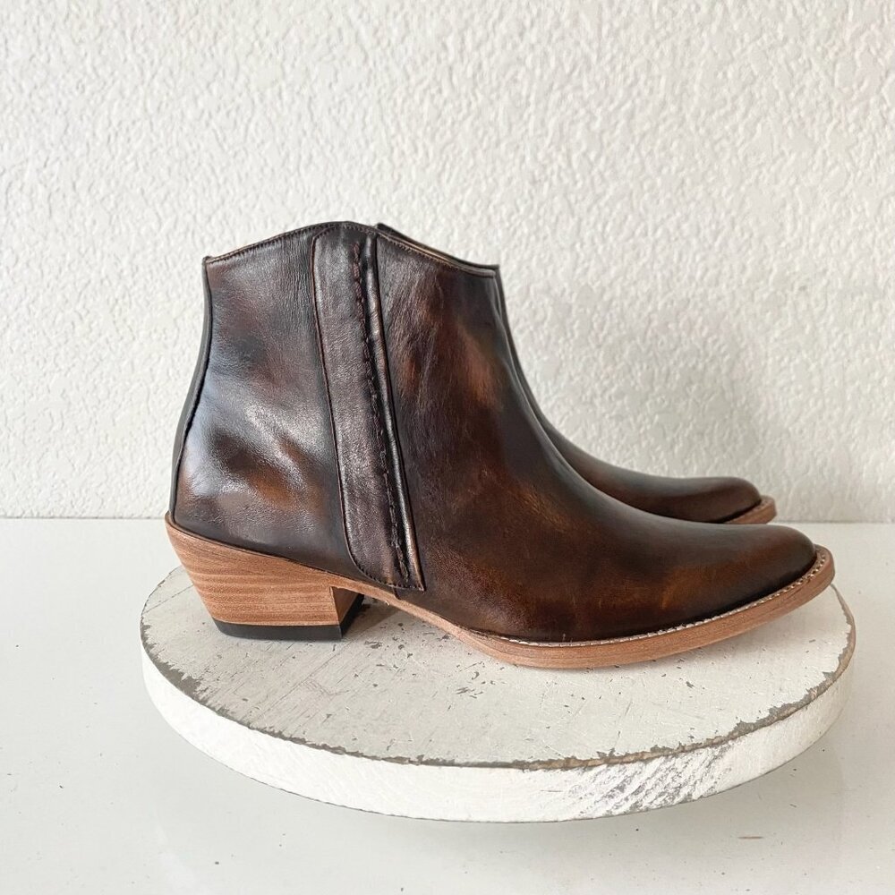 Womens Western Cowboy Ankle Boots 7.5 Brown Cowgirl Short Ankle Boot Pointed Toe - Picture 2 of 11